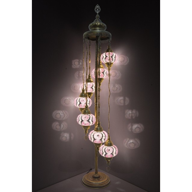 7 Globe Turkish Mosaic Floor Lamp (Pink)